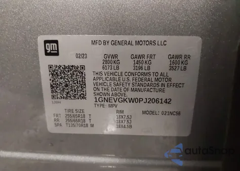 2023 Chevrolet Traverse Awd Lt Cloth from USA, damaged, VIN 1GNEVGKW0PJ206142